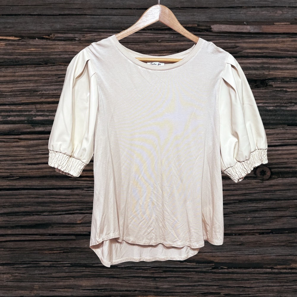 Another Love Cream Blouse with Asymmetrical Puff Sleeves